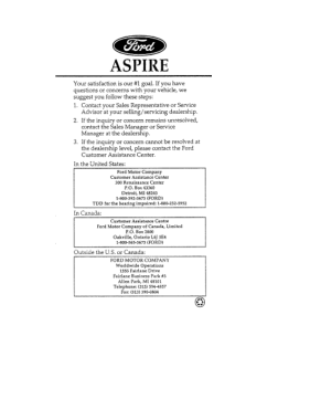 1996 Ford Aspire Owner Manual